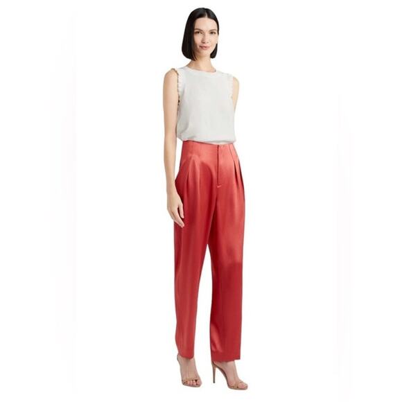 Cinq a Sept New Womens Shiny Satin Ruthy Wide Leg Pants Red Size 12 Fancy Classy - Picture 1 of 13